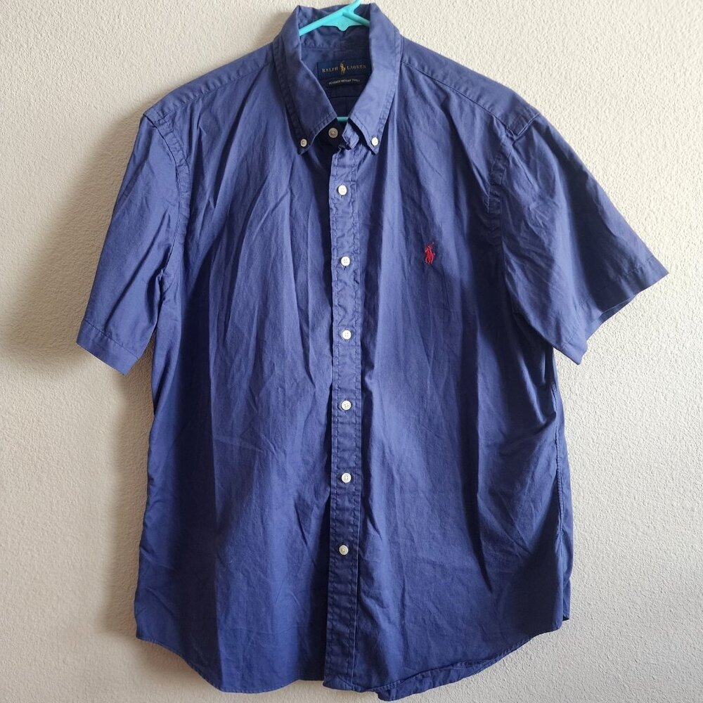 Ralph Lauren Polo Shirt Mens Large Feather Weight Twill Short Sleeve Classic Fit